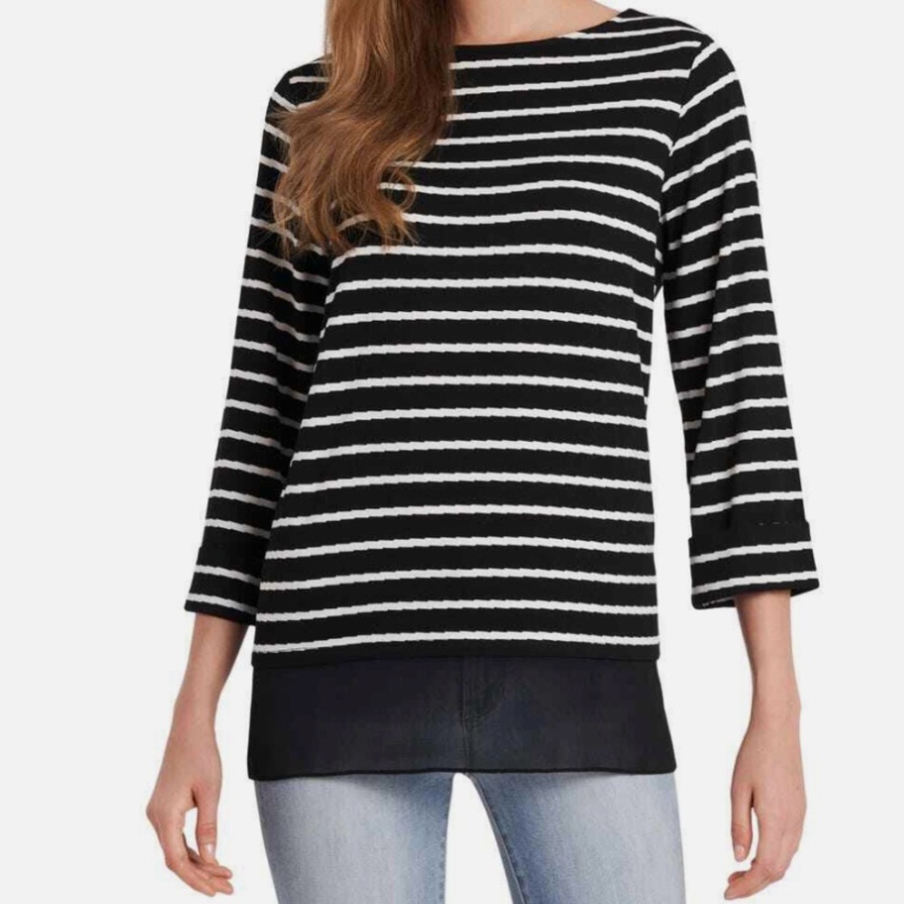 Vince Camuto Black and White Striped 3/4 Sleeve Top NWT